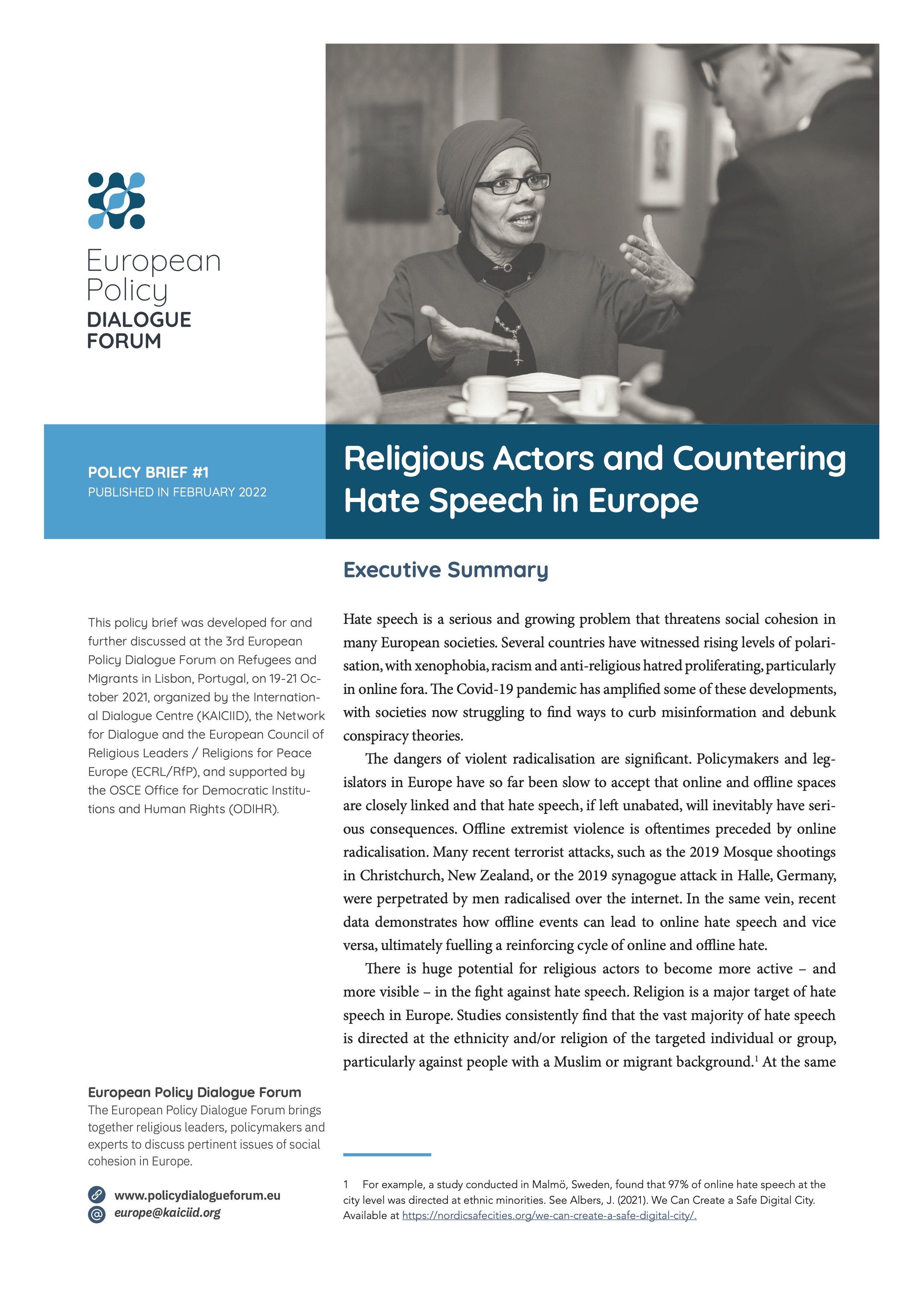 EPDF Policy Brief Nr. 1 - Religious Actors and Countering Hate Speech in Europe