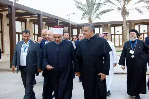 Father Rifat Bader with the Grand Mufti of Jordan Dr. Mohammad al-Khalaileh at the launch of the Interreligious Network for Faculties and Instituties in the Arab World